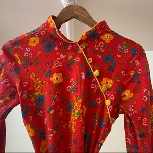 VINTAGE 70s Red floral maxi dress with belt